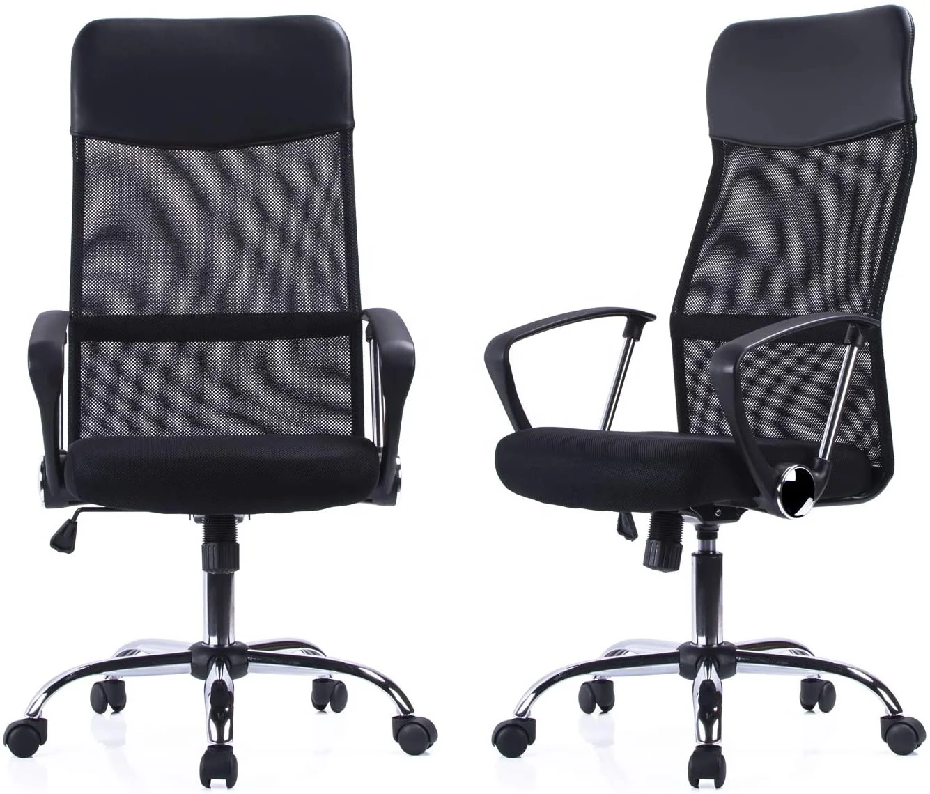 High back Swivel Height Adjustable Desk Chair PU Leather Mesh Black Executive Office Chair
