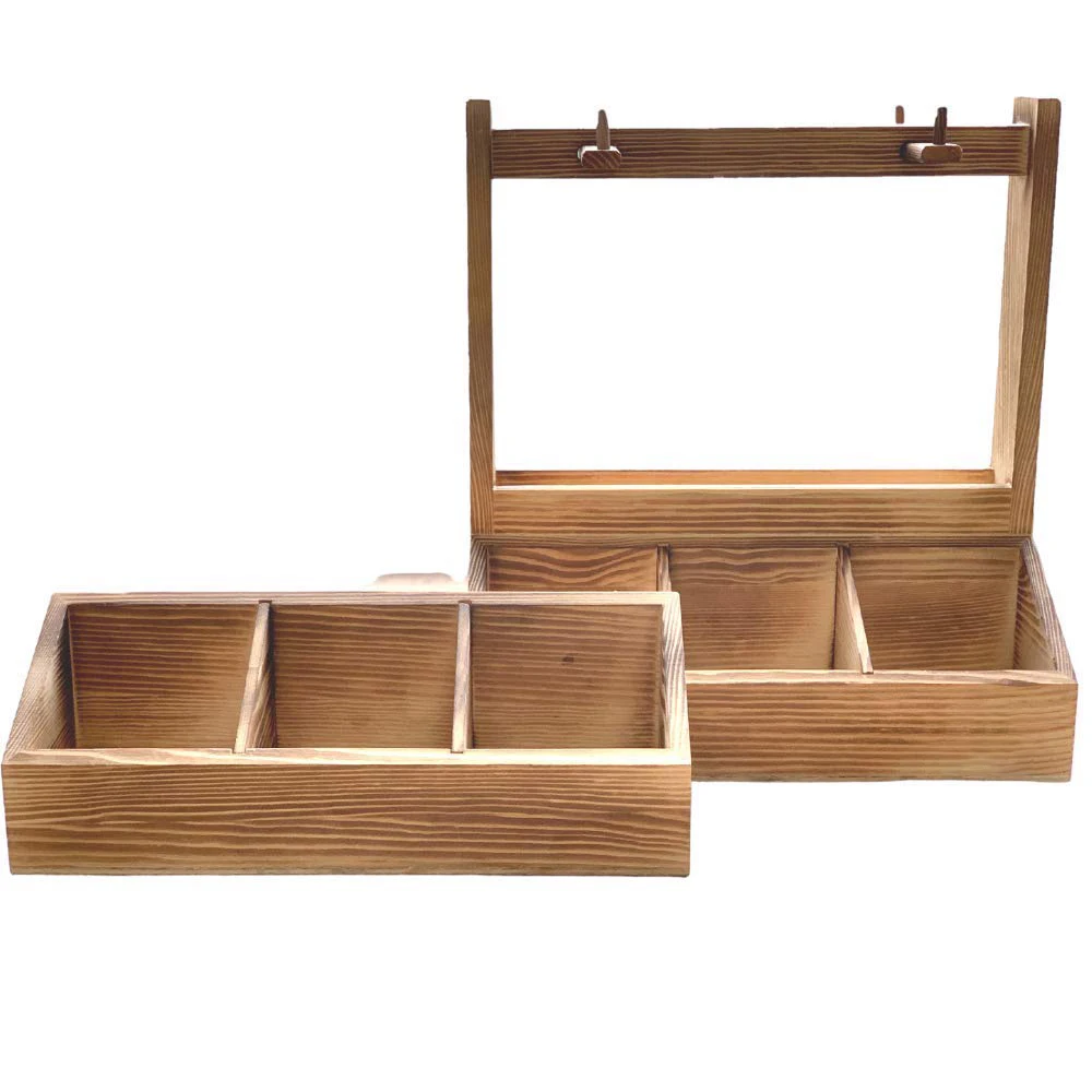 Wood 6 Compartments Tea Bag Storage Organizer Box Tea Cup Rack Holder With Two Sided