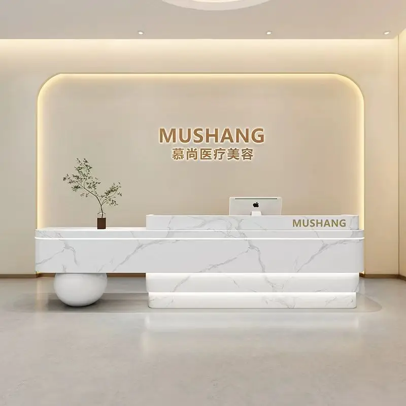 Modern and Minimalist Dental Curved Paint Bar Table Company Front Desk Reception Desk for Beauty Salon Office Desks