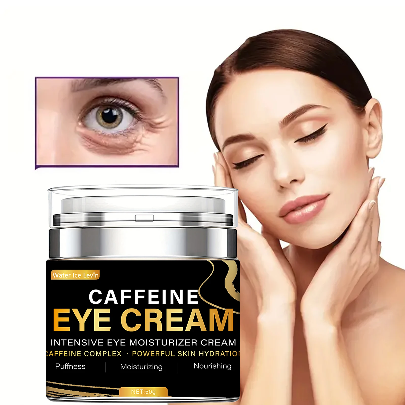 Caffeine eye cream for dark circles eye bags puffiness under the eyes massage and cream application