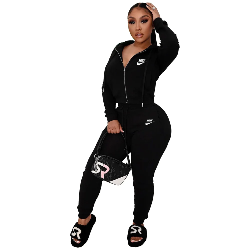 Women Sweatsuit Nike Set Fall Casual Long Sleeve Tops Skinny Pant Two Pieces Jogger Tracksuit Set Fashion Pocket Women Clothes