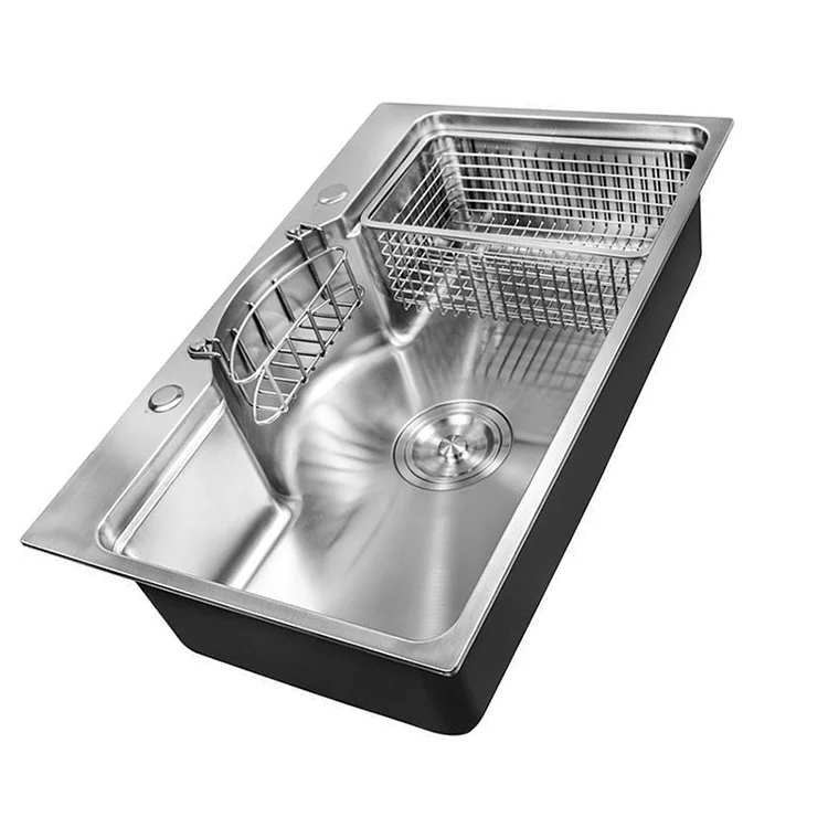 Modern Stainless Steel Drain Board Square Single Bowl Kitchen Basin Sink Without Faucet