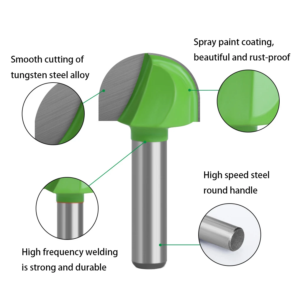 8mm Shank Ball Nose End Mill Round Nose Cove CNC Milling Bit Radius Core Box Solid Tungsten Carbide Router Bit Tool Woodworking