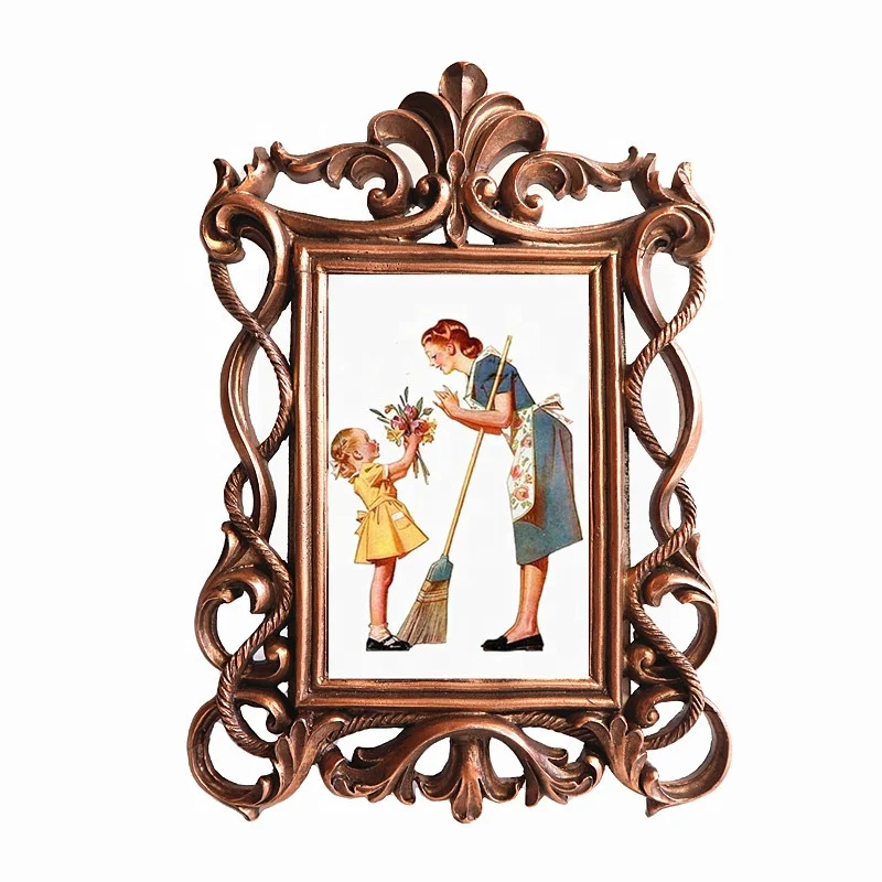 Antique 4x6 Inch Resin Photo Frame Imitation Bronze Vintage Style with Custom Print Table Top Display Wall Hanging Home Decor