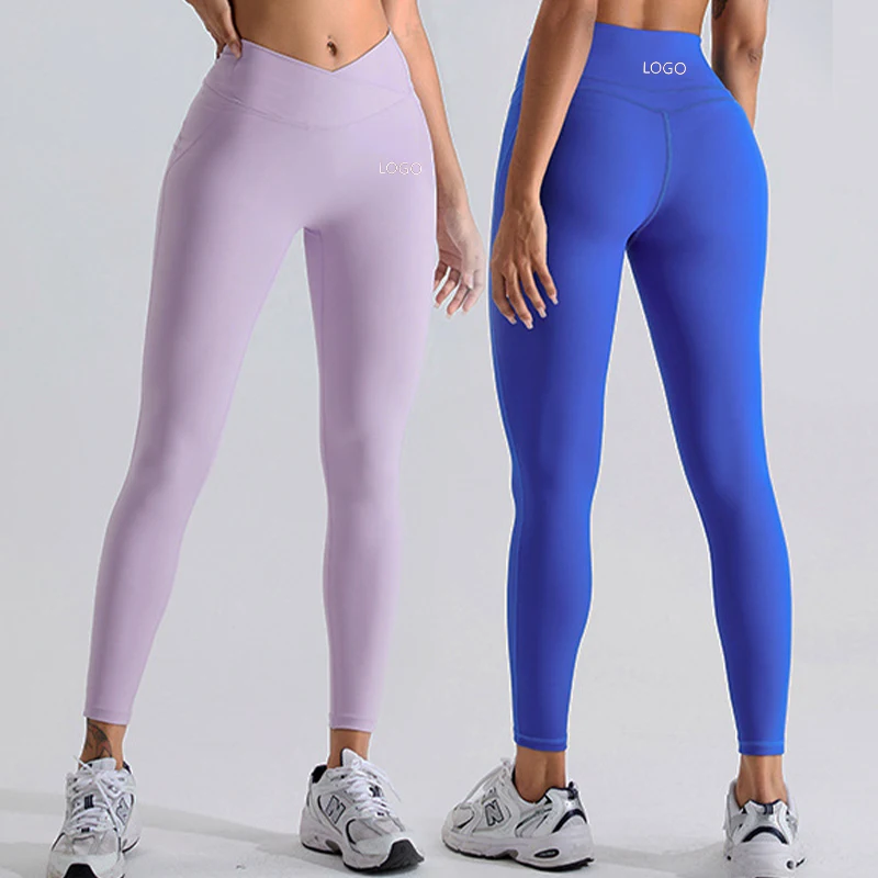 XW-TM0160 stretchy wraps running fitness trimming the waist line crossover waistband nude gym leggings for women high quality