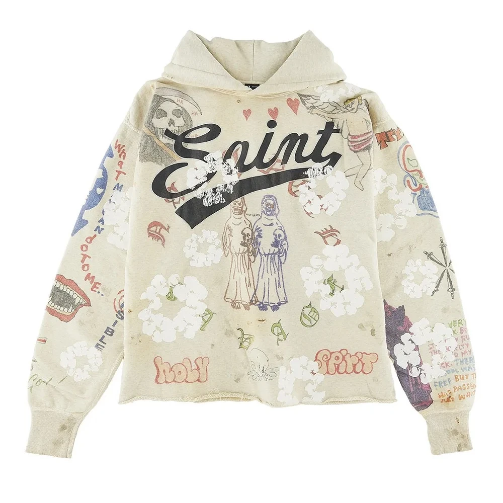 2024 новейшая Высококачественная Ультрамягкая дышащая уличная одежда с принтом экрана и Удобная джинсовая толстовка с капюшоном для мужчин и женщин