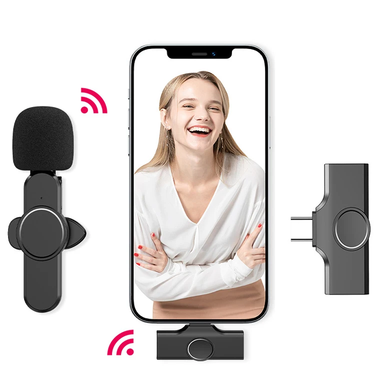 Беспроводной петличный микрофон, портативный мини-микрофон для записи аудио и видео, для iPhone, Android, прямых трансляций, игровых телефонов