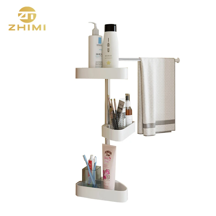 Adjustable Metal Corner Bathroom Towel Rack Shampoo Holder Soap Rack