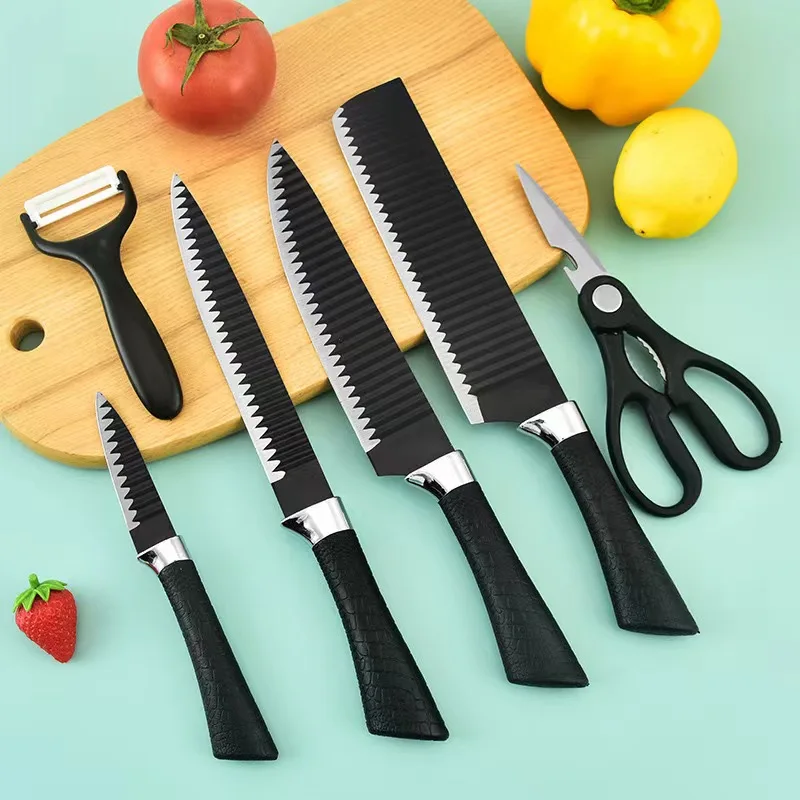 Black Wave Six Piece Kitchen Knife Set Stainless Steel Multi-Purpose Knife Set Colorful Gift Box Business High Hardness Knife