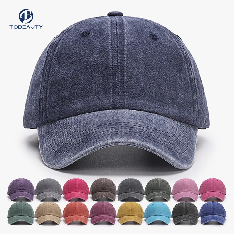 Wholesale Classic 6 Panel Adjustable Custom 3D Embroidery Logo Basic Gorros Wash Denim Plain Sport Men Baseball Hat Cap