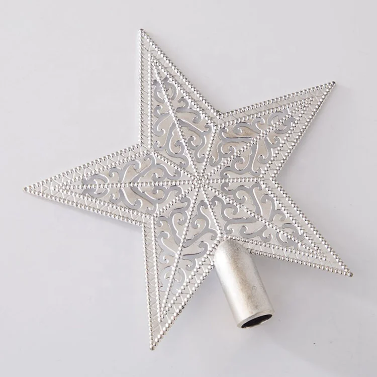 New design 10cm 15cm gold silver plastic hollow star for christmas tree top