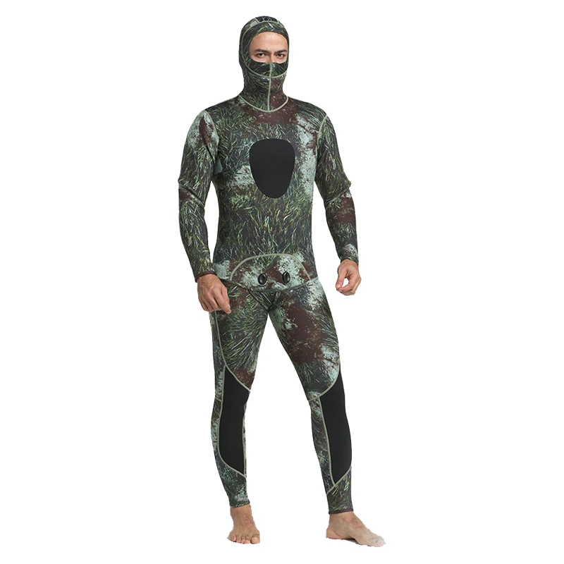Safety protection fishing suit natural neoprene 3mm 5mm 7mm warm camouflage hooded hunting diving suit wetsuit