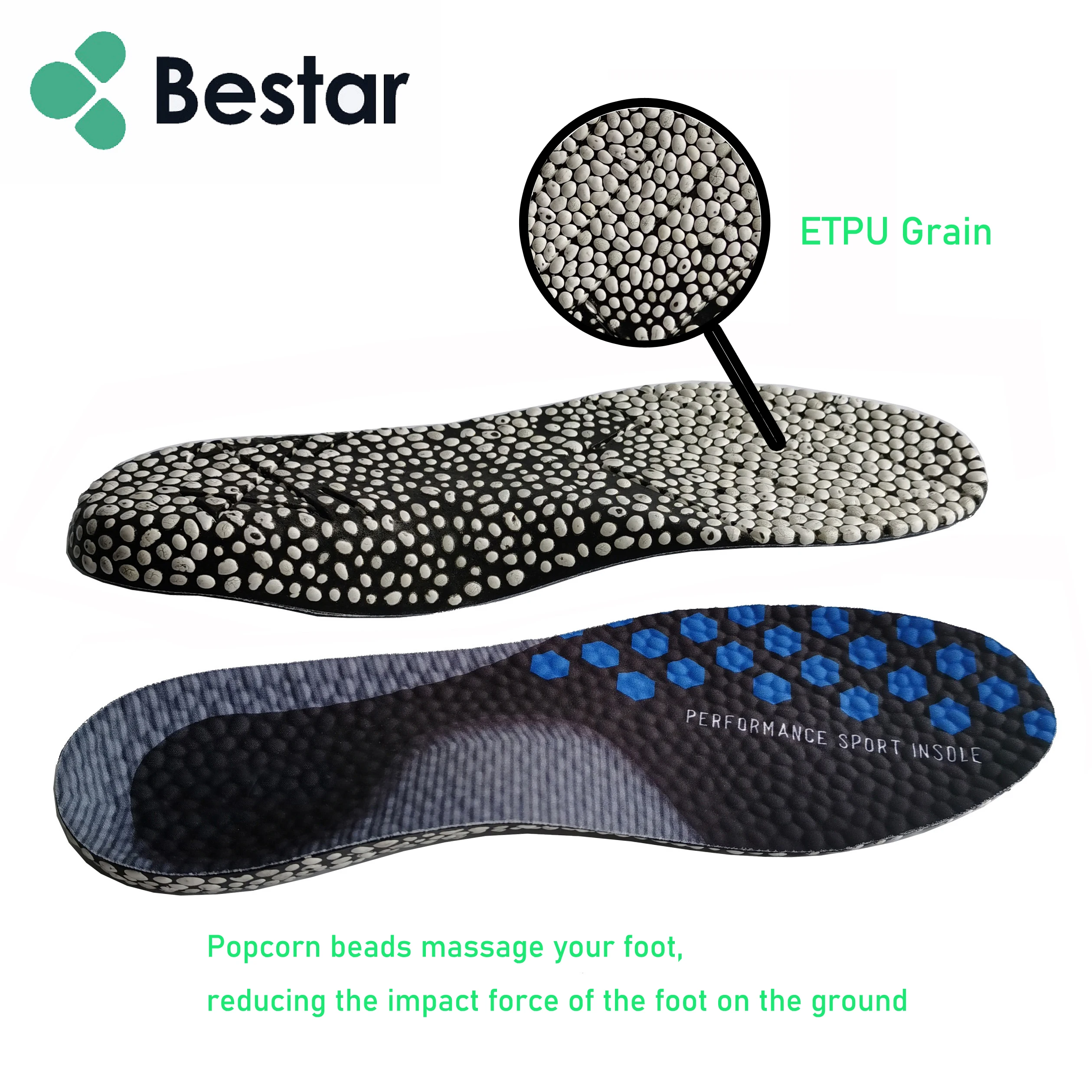 China invisible wearable popcorn foam ETPU shockproof unisex shoe insoles orthopedic insole