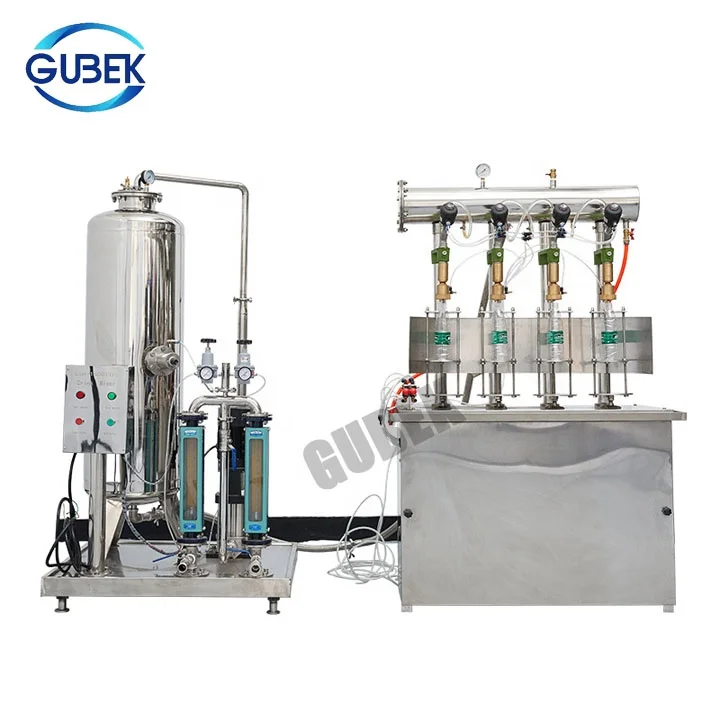 GUBEK Bubble water gas mixing produce cola high pressure pump 4 head filling machine