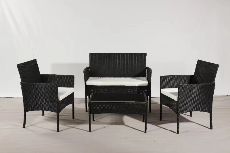 Indoor Outdoor PE Rattan Sofa Sets 4 Person One Double Chair+One Single Chair Side Table