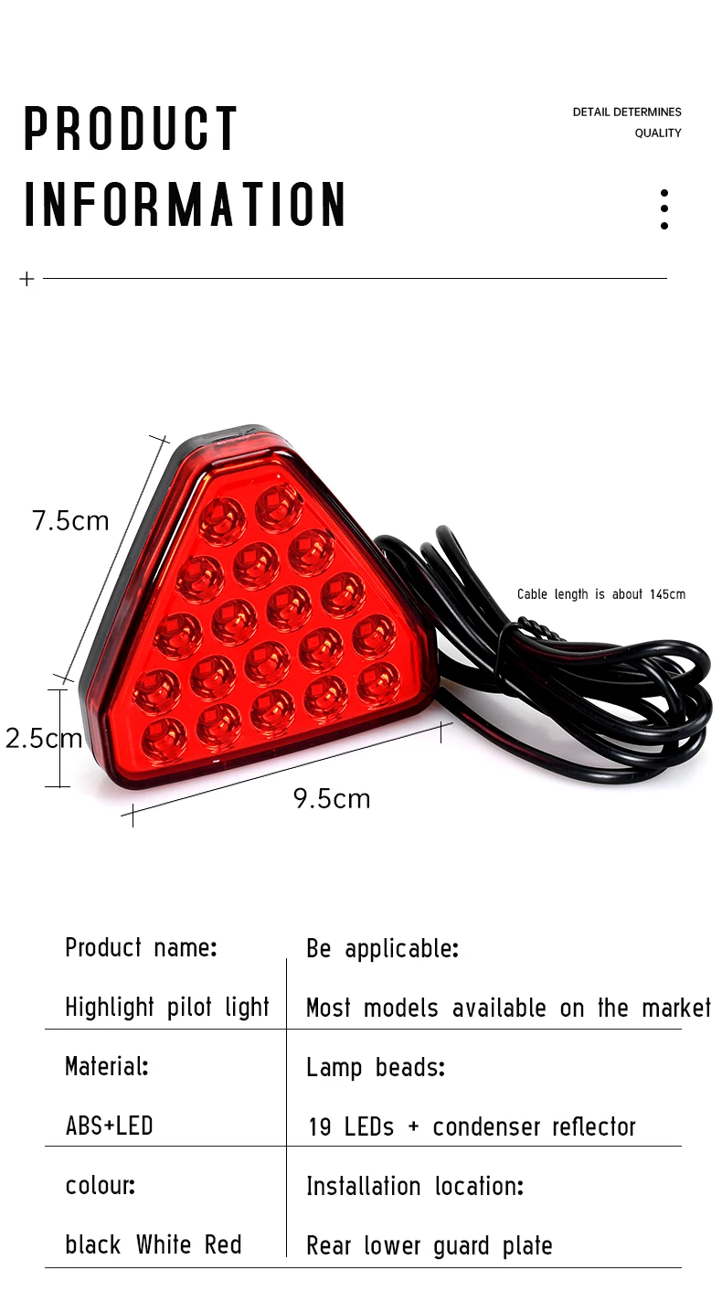 Ruitaisen Car Truck Motorcycle Pilot Lights Triangle Rear Brake Lamp Warning Strobe Stop Safety Black Red Led Indicator Light