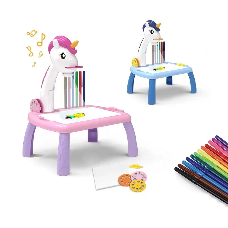 High Quality Unicorn Projection Children Drawing Board Cute Multifunctional Drawing Board Toys Projector For Drawing
