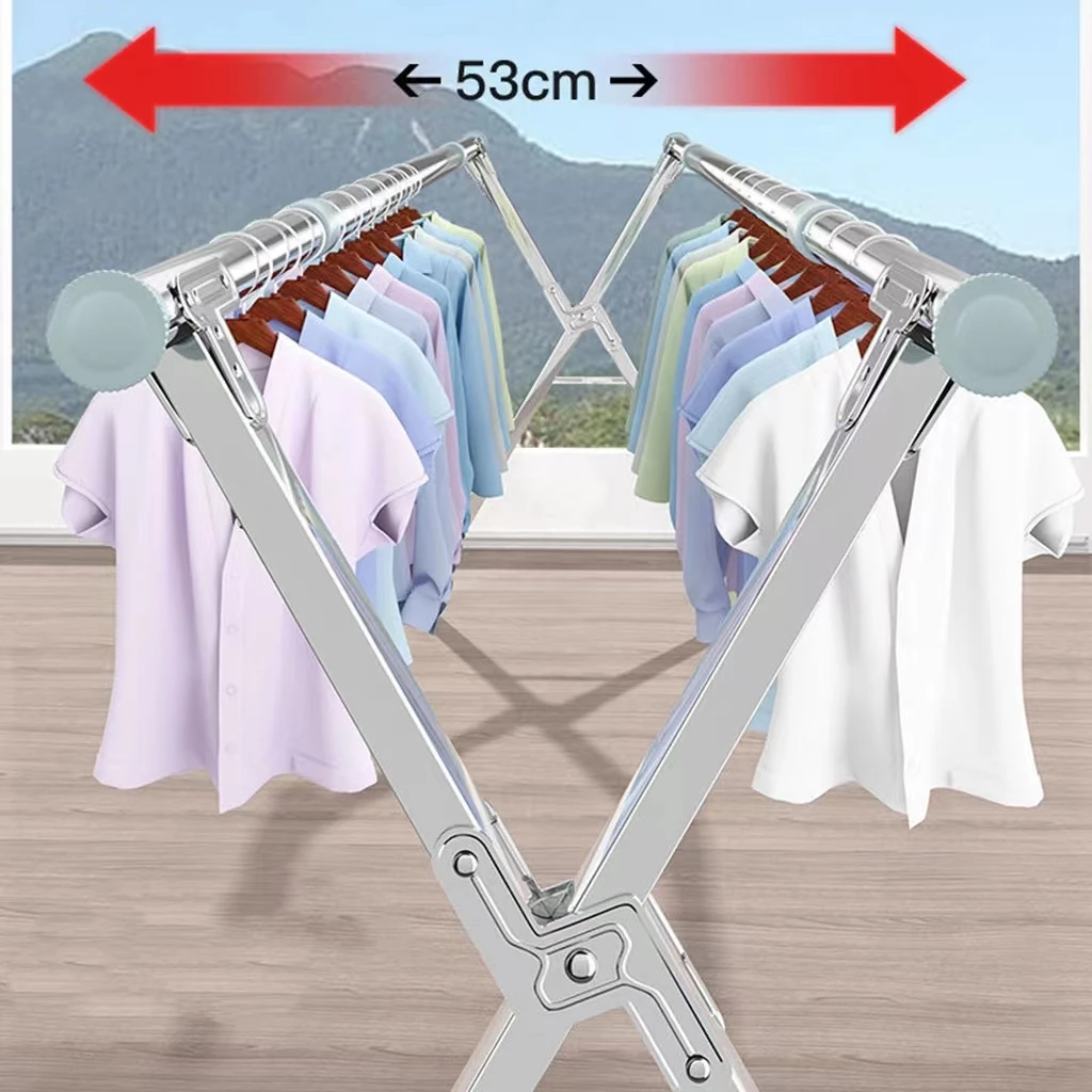 Double pole X Type Outdoor Folding Clothes Drying Rack Hanger Indoor steel clothes bedroom display rack