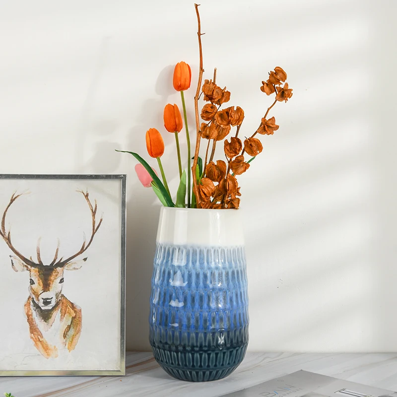 Modern Dried Flower Ceramic Vase Chinese Style Retro Handmade White Stoneware Porcelain