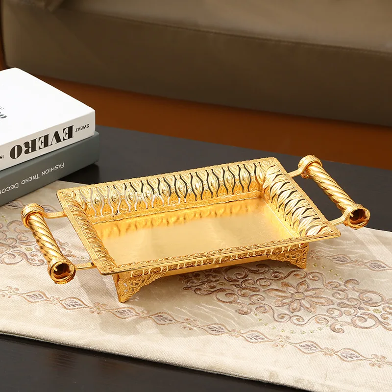 YIWU MARKET  Decor Gold Mirror Tray Decorative Glass Table Top Perfume Vanity Metal Jewelry Makeup Mirror Tray Organizer