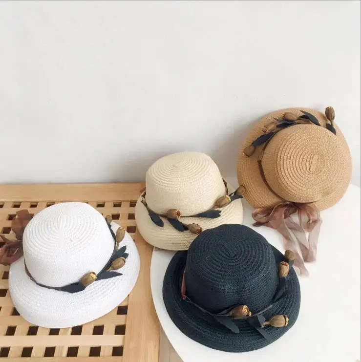 
2021 Korean style children straw hat summer new trend garland straw hat beach cap baby girl outdoor sun visor cap 