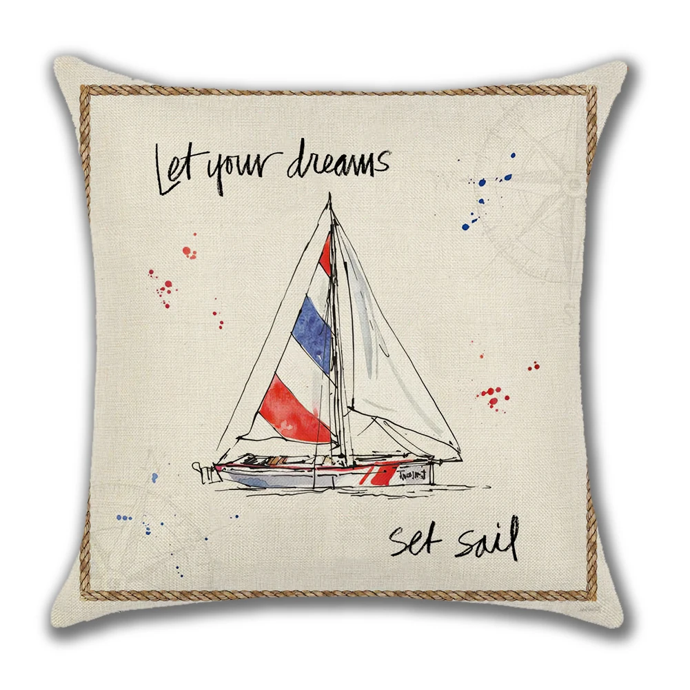 Ocean Series Background Compass Lighthouse Geography Decorative Throw Pillow Case Cushion Cover