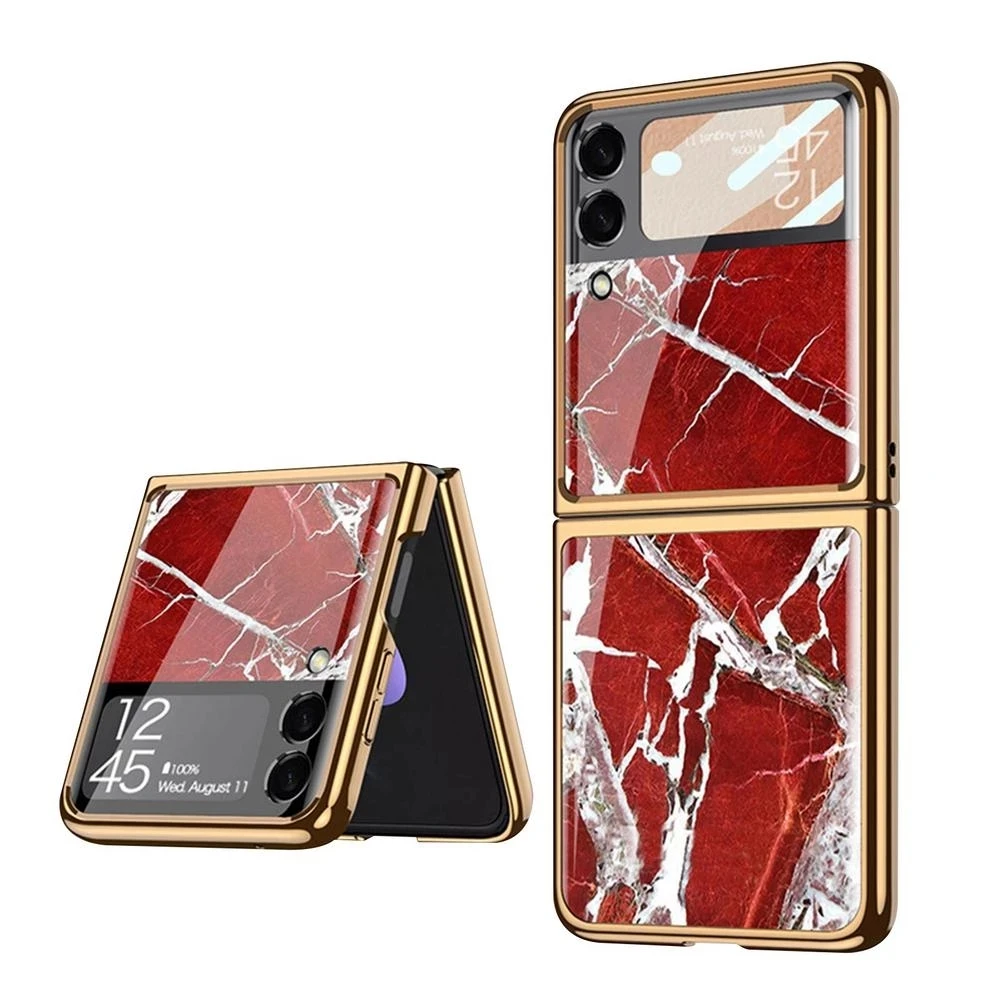 Luxury Electroplating Custom Pattern Flip Glass Case For Samsung Galaxy Z Flip 5 Plating Tempered Glass Cover Z Flip 5 Covers