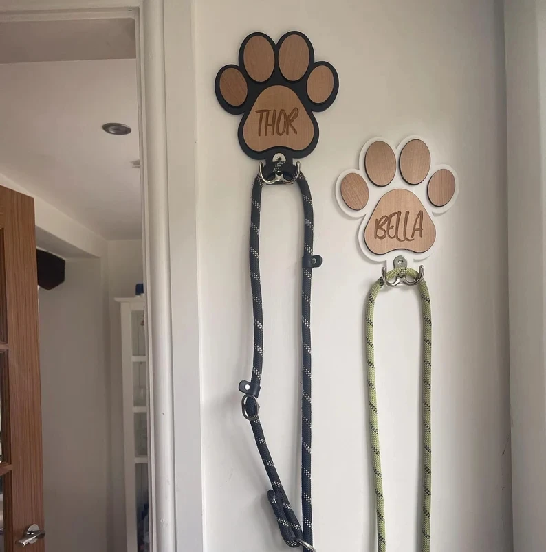 Dog Leash Hanger Bone Shape Wooden Lead Holder Puppy Gift Dog Wall Hook Wardrobe Collar Harness Clothes Coat Hanger
