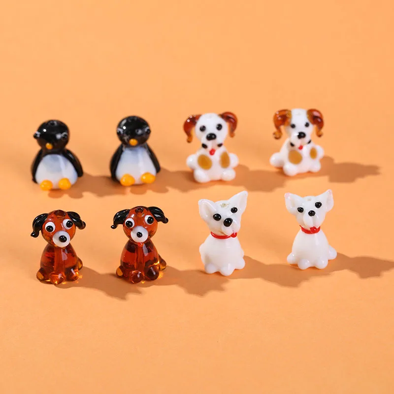 JX Mini Dog Animal Figurine Cartoon Loose Beads in Bulk Handmade Murano Dog Shaped Animal Glass Beads for Jewelry Making
