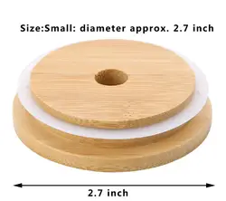 70mm/86mm Friendly Mason Lids Reusable Bamboo Caps Tops with Straw Hole and Silicone Seal for Masons Canning Drinking Jars Top