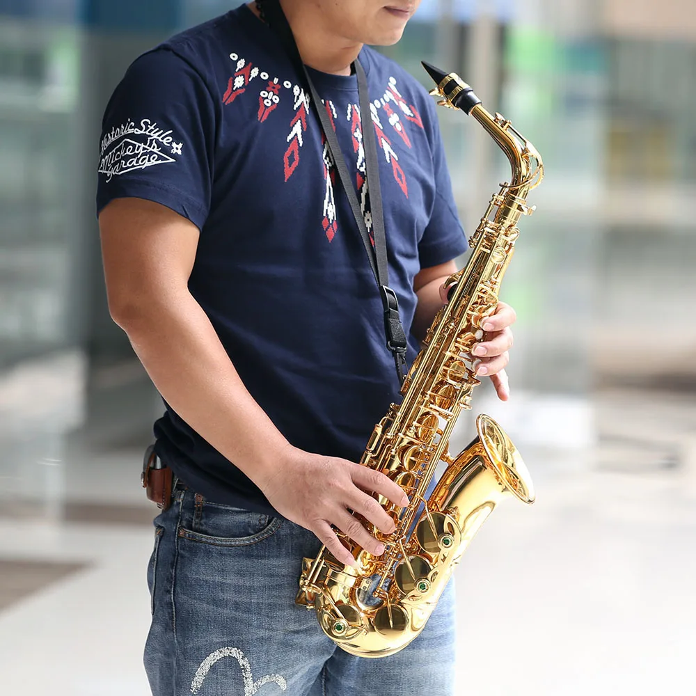 Альт-саксофон bE латунный лакированный Золотой E плоский Sax 802 тип ключа древесный инструмент с чистящей щеткой тканевый