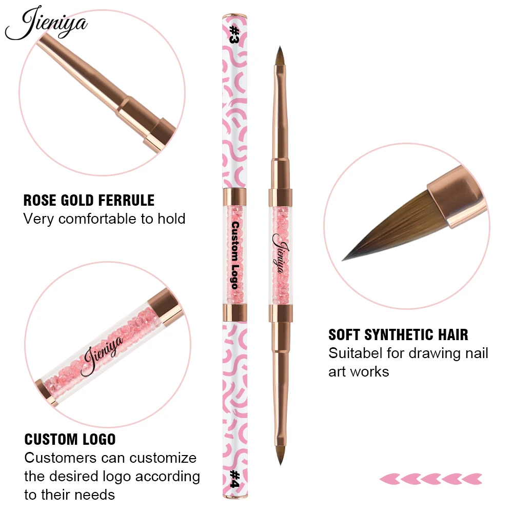 Custom Logo 7 models Pink Rhinestones Handle multiple sizes Pure sable 100% Kolinsky double head 3D Sculpture Brush Nail brush