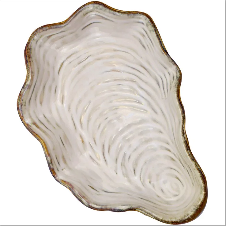 Wholesale Fancy irregular shell shape color glazed porcelain fruit salad plate for party