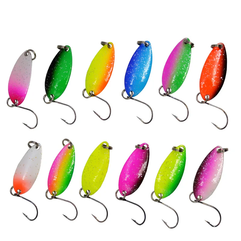 Double Colored Metal Fishing Spoon 3g 33mm With Sharp Single Hook For Mackerel Bass Trout Fishing