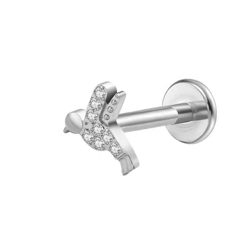 G23 titanium ASTM F136 титановая внутренняя нить пирсинг для тела украшение пирсинга ушей Лабрет верхние концы с цирконом