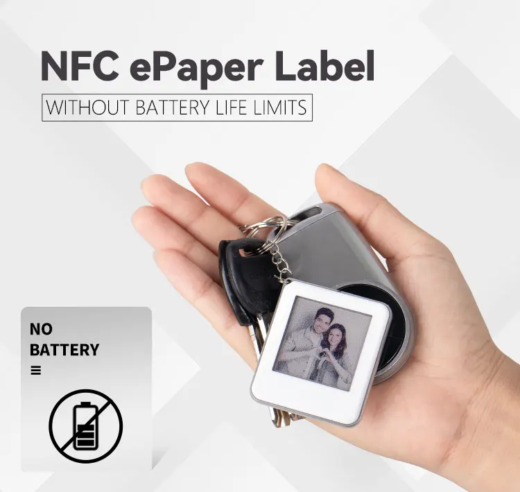 1.54 Inch Android Ios App Nfc Eink Epaper  White Label Smart Unique Keychain For Photo Display