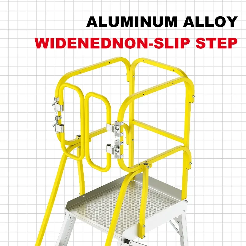 Aluminium Alloy Ladders And Scaffolding Warehouse Safety Rolling Mobile Work Platform Ladder With Handrails