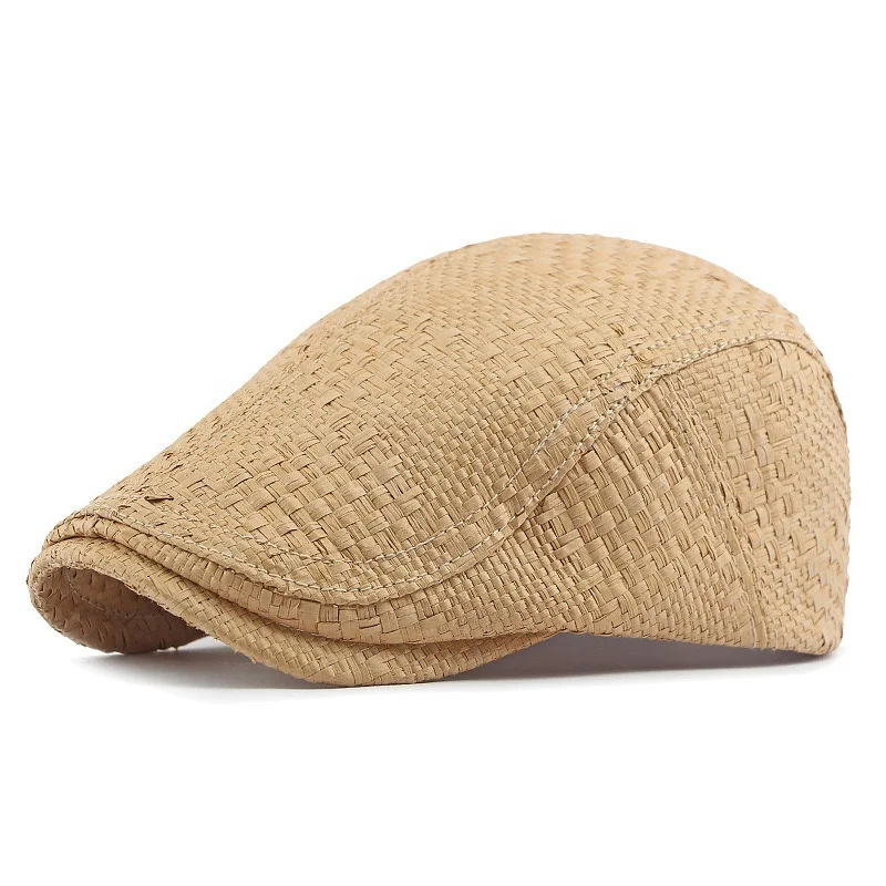 Wholesale Stylish British Vintage Woven Paper Straw  Flat Top Ivy Hat for Women Men Outdoor Sun Shade