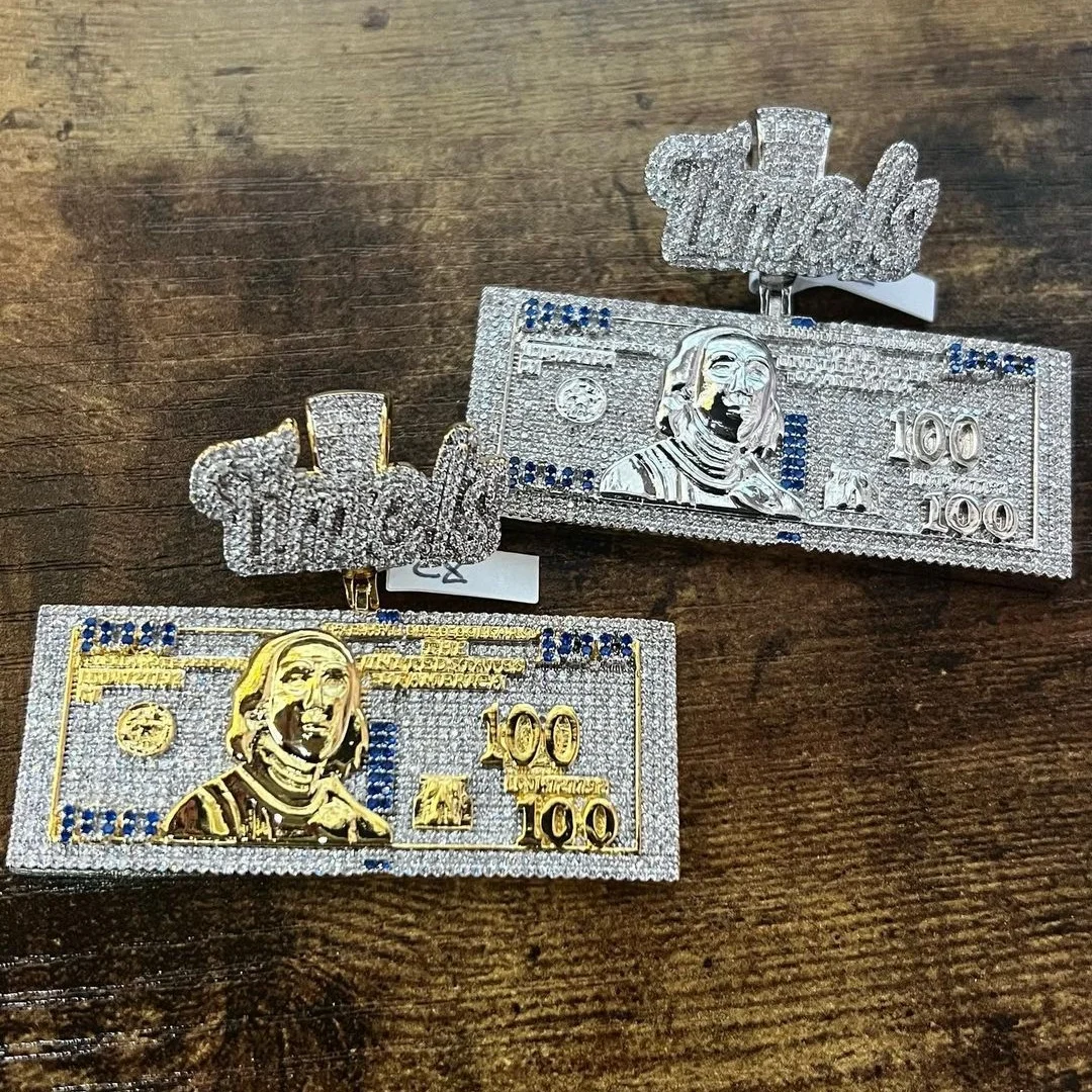 Time Is Money Dollar Pendant Necklace Iced Out Bling Cubic Zirconia Charm Men Women Fashion Hip Hop Jewelry