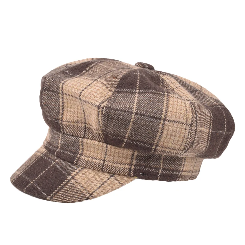 Men and Women British Retro Plaid Beret Outdoor Leisure Octagonal Painter Hat Classical Ladies Dress Cap Hombre Gorras Mujer