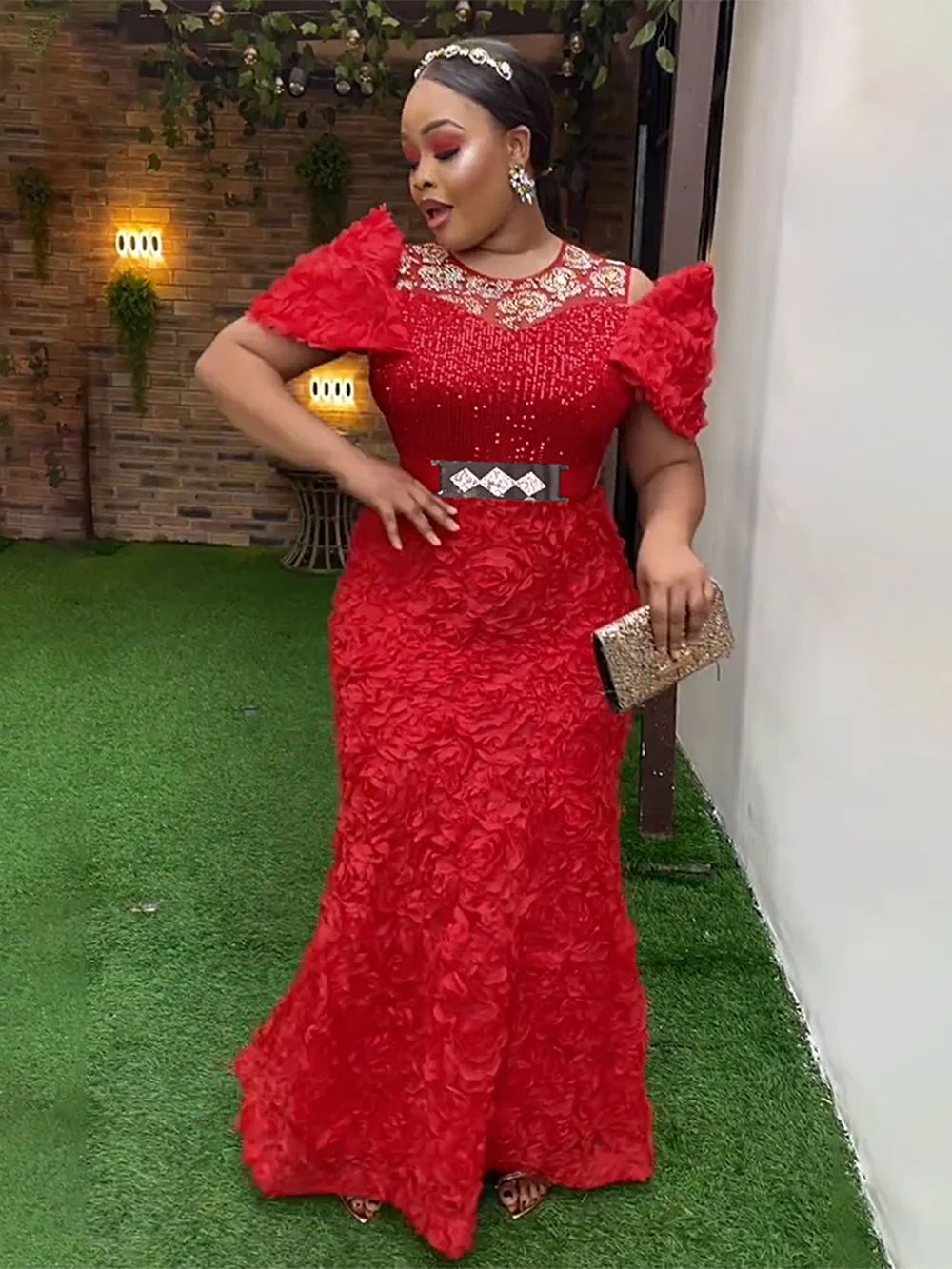 2024 African Clothes Plus Size Evening Dresses for Women African Luxury Sequin Elegant Wedding Party Long Dress Ankara Clothing