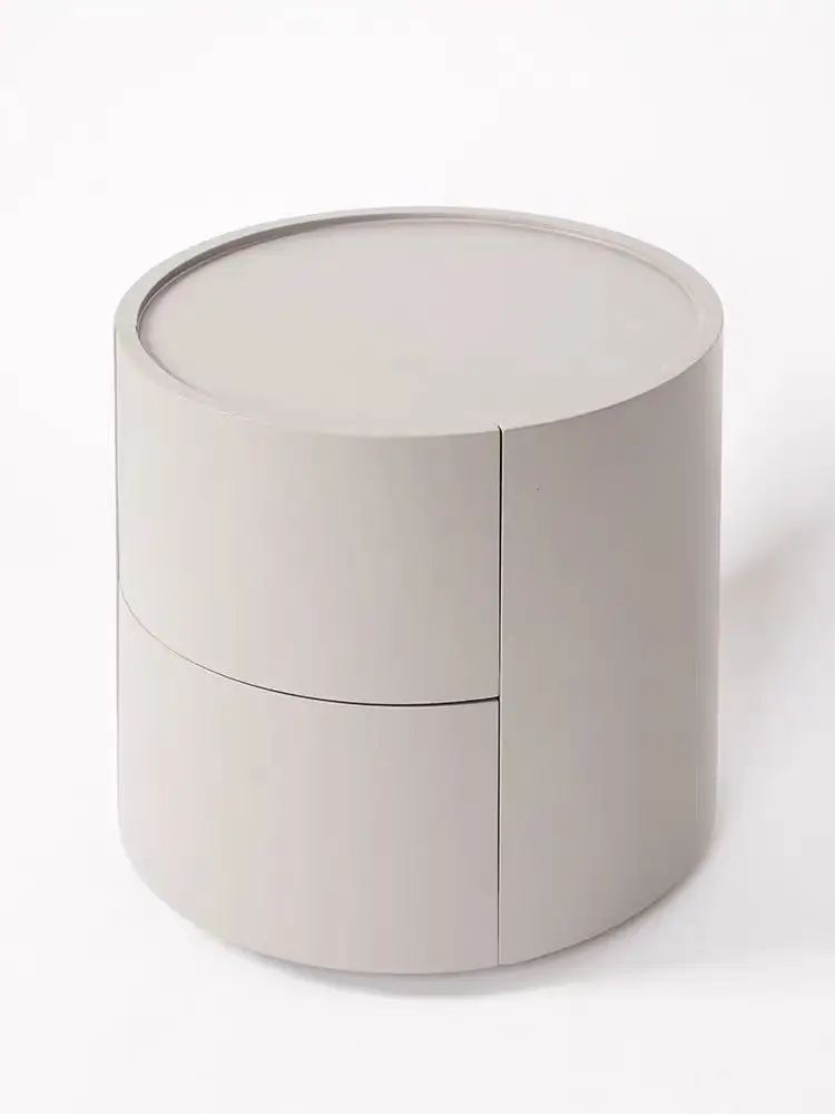 New Light Italian Luxury Pure Color Round Nightstand Solid Wood Beside Table Hotel Bedroom Furniture