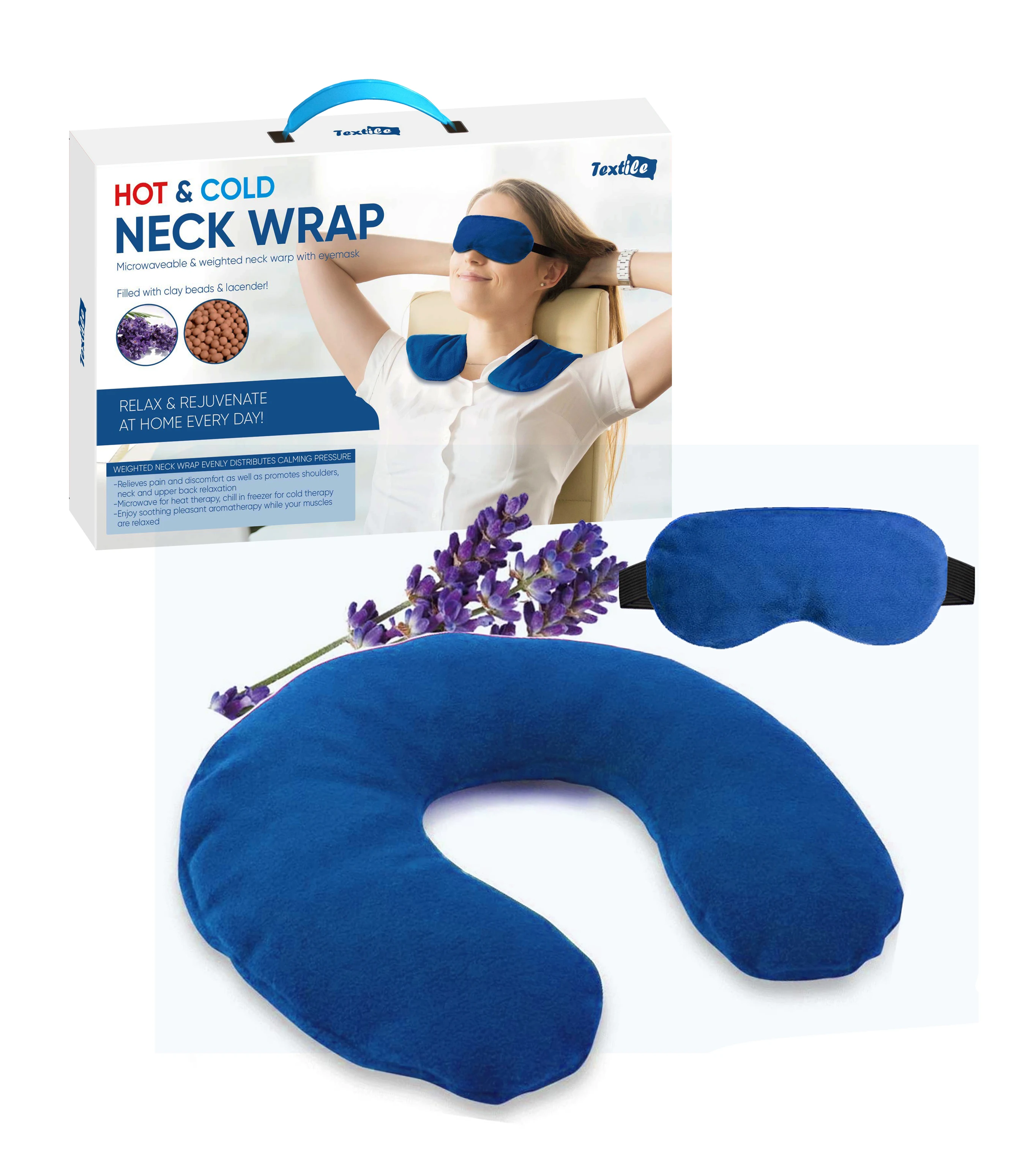 Kingworth 3Lbs Clay Beads Lavender Weighted Hot And Cold Neck Wrap With Eye Mask