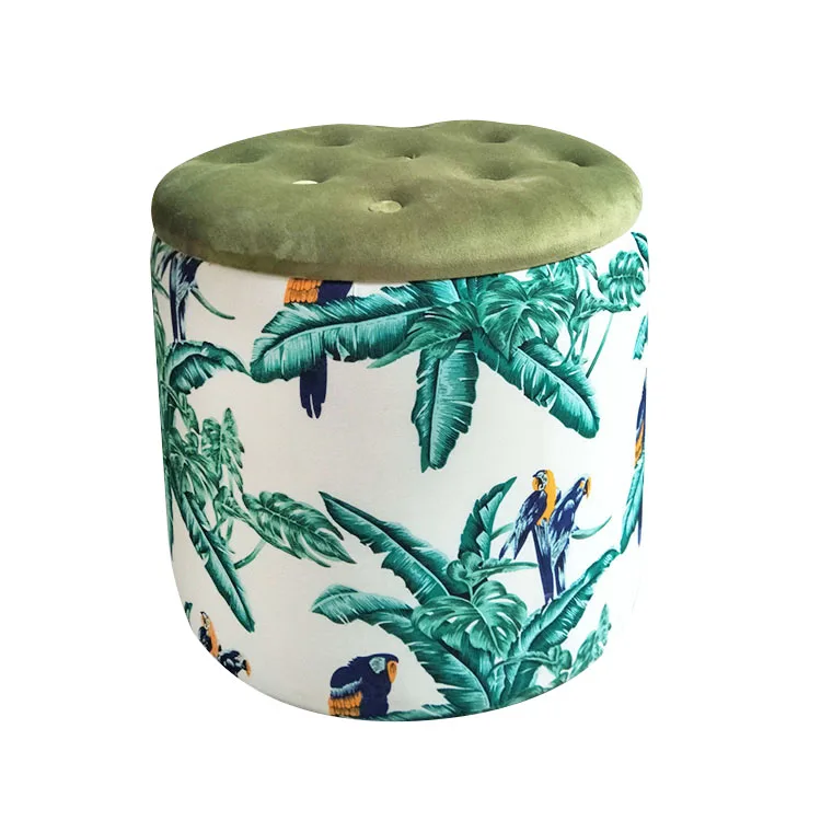 Laynsino Tropical style Upholstered Storage stool with LId Colorful Round Ottoman Stool