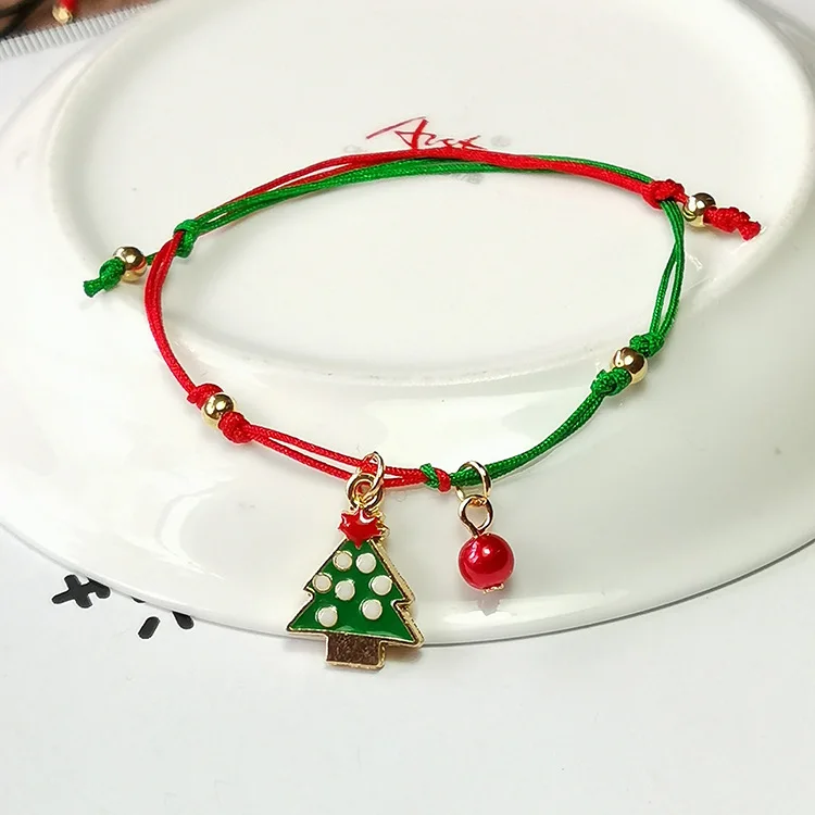 Christmas Bracelet Alloy Christmas Tree Snowman Elk Snowflake Bells Gift Bracelets Custom Santa Handmade Beaded Bracelets