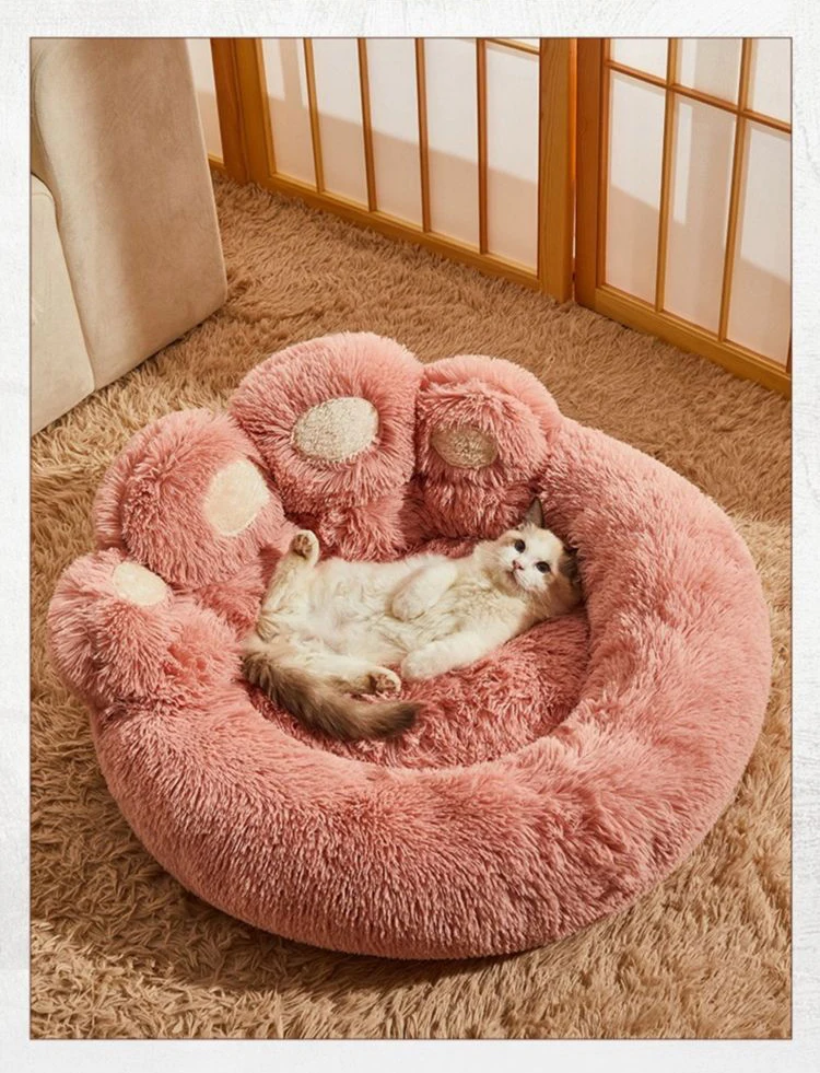 CY  Winner Use Pet Soft Cushion Bear Paw Shaped Plush Faux Fur Comfortable Bed For Dog Cats Washable Mattress