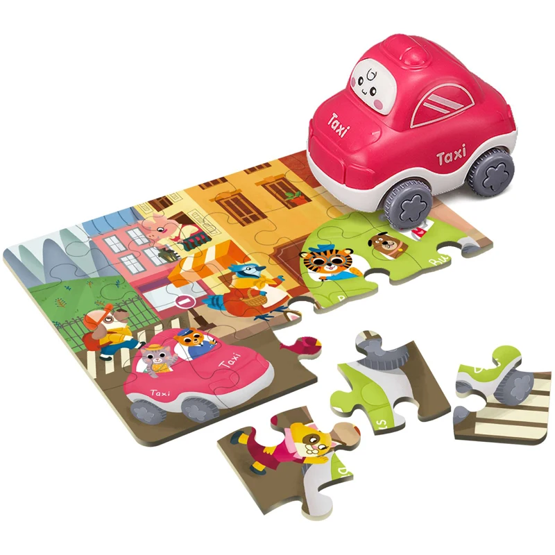 Custom Transportation Jigsaw Puzzle with City Truck Vehicles Set Press and Go Cars Toys for Toddlers