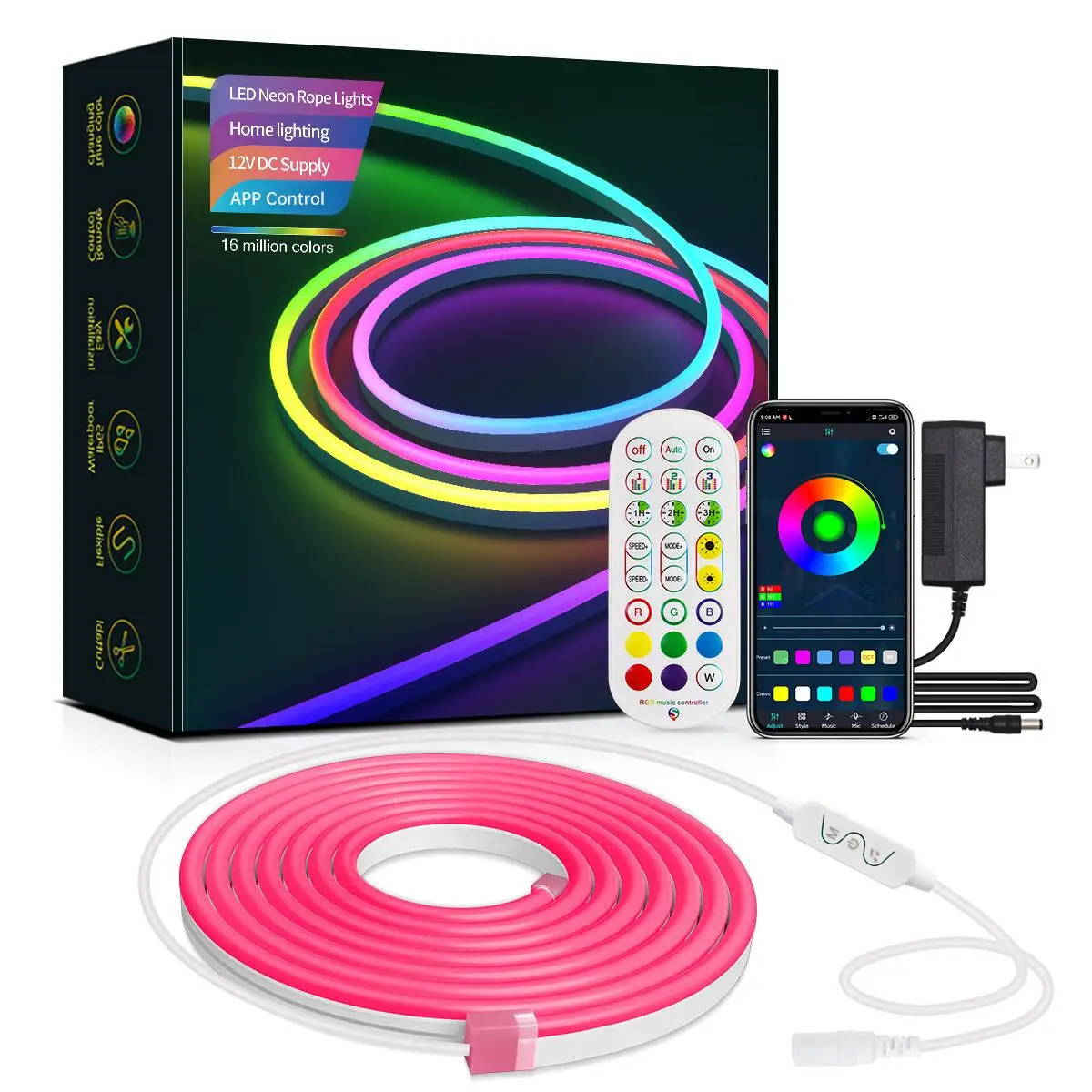 New WiFi smart silicone led led light strip  rgb color music colorful light waterproof neon strip light