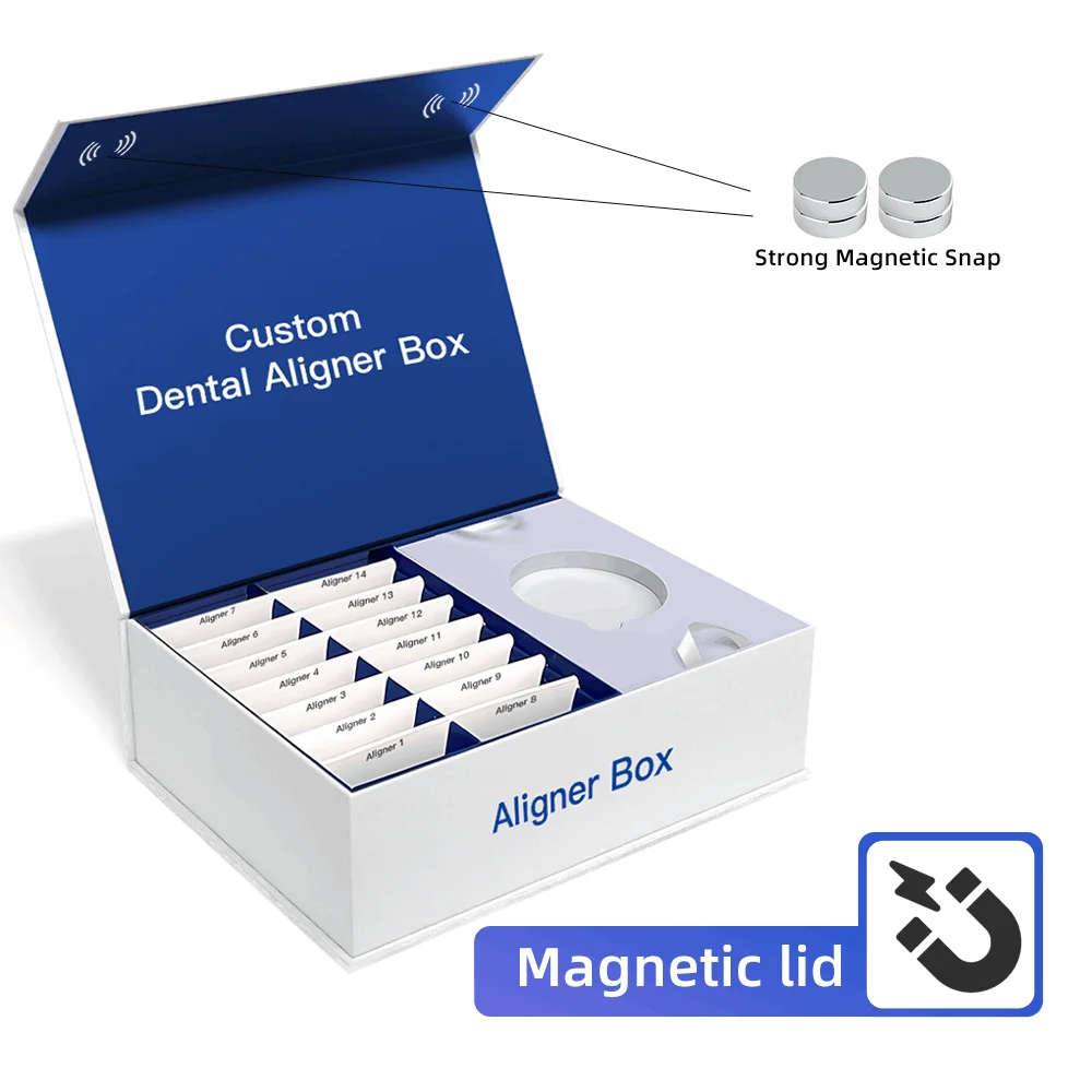 Luxury Rigid Cardboard Magnet Dental Clear Aligner Paper Boxes Invisible Brace Packaging Magnetic Custom Box For Aligners