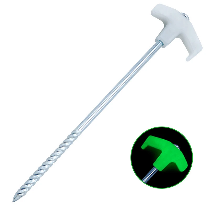 JW-139 Wholesale outdoor camping 25cm fluorescent metal tent pegs heavy duty screw thread luminous tent stakes